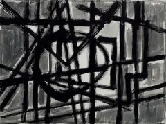 COMPOSITION by Jacques Germain, Gouache sur papier signé du cachet du monogramme en bas à droite, sold Oct 2008