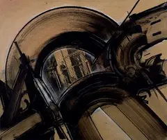 LA PRISON D'ARTAXERXES" by Gianni Bertini, 1961, Acrylique et collage sur papier kraft marouflé sur toile signé et daté sur le côté droit,, sold Oct 2008