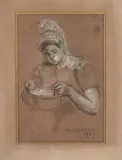 La marmite by Sur Designation Adrien Jean Madiol, 1907, Mine de plomb et pastel sur papier, sold Apr 2025