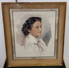 Portrait de femme by Max Moreau, 1950, Gouache, sold Apr 2025