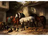 Pferde in Einem Stallhof by Wouterus Verschuur d. Ä., oil on canvas, sold Mar 2024