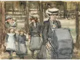 Mütter mit Kindern in Bois de Boulogne in Paris by Isaac Lazarus Israels, 1865 Amsterdam - 1934 Den Haag, watercolor, offered Apr 2016