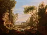 Landschaft mit Gewässer und Figurenstaffage by Raffaele Carelli, oil on canvas, sold Jul 2018