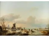 Winterlandschaft mit Eisläufern by Jan Jacob Spohler, 1811 – 1866 & 79, oil on panel, offered Apr 2018