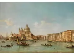 Venedigvedute mit Santa Maria Della Salute by Giovanni Grubacs, oil on canvas, sold Mar 2026