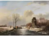 Winterlandschaft mit Figurenstaffage auf Gefrorenem see by Jan Jacob Spohler, 1811 – 1866 & 79, oil on canvas, sold Jun 2019