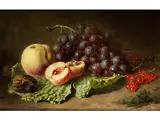 Stillleben mit Trauben, Pfirsichen und Johannisbeeren by Adriana Johanna Haanen, oil on panel, offered Jun 2016