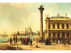 Ansicht von Venedig mit Figuren auf der Piazetta by Josef Püttner, oil on canvas, sold Jun 2026
