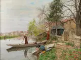 Die Ausfahrt mit dem Kahn by Marie-François Firmin-Girard, oil on canvas, sold Jun 2022