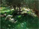 Mittagsrast (enten Unter Weiden) by Alexander Koester, 1864 - 1932 München, oil on board, sold Apr 2016