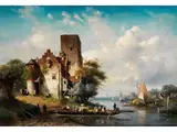 Flusslandschaft mit Ankernder Vollbesetzter Fähre am Ufer Eines Ortes by Charles Leickert, oil on canvas, offered Jun 2026