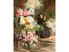 Le Marchande de Fleurs by Victor Gilbert, oil on canvas, sold Apr 2017
