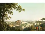 Blick auf das Forum in rom by Jacob Philipp Hackert, oil on panel, sold Mar 2023