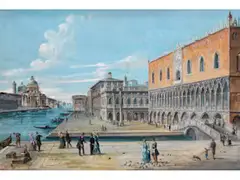Blick auf die Piazzetta in Venedig und den Canal Grande by Giovanni Grubacs, oil on canvas, sold Jun 2026