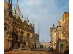 Venedigvedute mit der Nordfassade des Markusdoms by Federico Moja, oil on canvas, sold Jun 2025