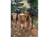 Bauer Beim Heimtrieb der Kühe by Heinrich Johann von Zügel, 1850 Murrhardt - 1941 München, oil on canvas, offered Apr 2016