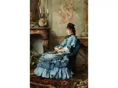 Sitzende Junge Frau in Blauem Kleid by Frederick Hendrik Kaemmerer, oil on canvas, offered Dec 2018