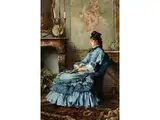 Sitzende Junge Frau in Blauem Kleid by Frederick Hendrik Kaemmerer, oil on canvas, offered Dec 2018