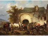 Die Rast der Pferde by Wouterus Verschuur d. Ä., 1812 Amsterdam – 1874 Vorden, oil on panel, offered Sep 2024