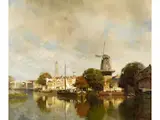 Stadtbild mit der Delfter Mühle und dem Turm der Nieuwe Kerk by Johannes Christiaan Karel Klinkenberg, oil on canvas, offered Mar 2026