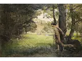 Arkadische Landschaft mit Diana im Bade by Eugène Lelièvre, oil on canvas, sold Sep 2019