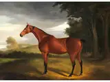 Portrait Eines Hengstes in Landschaft by George Stubbs, oil on canvas, sold Jun 2025