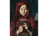 Ungarisches Bauernmädchen in Roter Kleidung by Oszkár Glatz, oil on canvas, offered Mar 2025