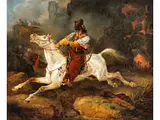 Araber zu Pferd auf der Flucht by Carle Vernet, oil on canvas, sold Jun 2025