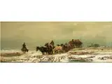 Grosser zug von Packwagen in Russischer Schneelandschaft by Adolf Schreyer, oil on canvas, offered Dec 2016