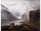 Gebirgslandschaft mit see und Steinbockherden by Gustave Paul Louis Doré, oil on canvas, offered Apr 2022