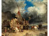 Fischerboote am Strand Einer Bretonischen Hafenstadt by Eugène Isabey, oil on canvas, sold Sep 2019