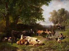 Spielende Hütejungen by Anton Braith, oil on canvas, offered Dec 2023