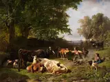 Spielende Hütejungen by Anton Braith, oil on canvas, offered Dec 2023