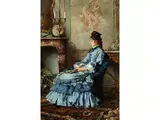 Sitzende Junge Frau in Blauem Kleid by Frederick Hendrik Kaemmerer, oil on canvas, offered Dec 2015