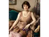 Elegante, auf Einem Sofa Sitzende Dame by Fernand Toussaint, oil on canvas, offered Sep 2019