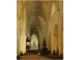 Inneres Einer Gotischen Kirche mit Betenden und Einem Kanzelprediger by Carl Spitzweg, 1808 München – 1885 ebenda, oil on panel, sold Sep 2017