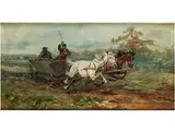 Wilde Fahrt mit Einem Pferdewagen in Polnischer Landschaft by Josef von Brandt, 1841 – 1915, oil, sold Sep 2017