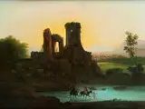 Abendliche Ruinenlandschaft mit Flusslauf und der Flucht Nach Ägypten by Giuseppe Bernardino Bison, oil on canvas, offered Dec 2018