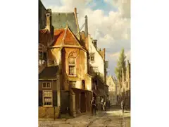 Blick auf Eine Strasse in Einer Niederländischen Stadt Neben Einer Kirche by Willem Koekkoek, oil on panel, offered Mar 2026