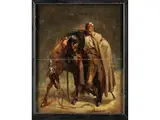 Französischer Kavallerist in Langem Mantel vor Seinem Pferd by Horace Vernet, oil on paper, offered Mar 2019