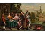 Musizierende Gesellschaft im Park by Isabelle Pinson, oil on canvas, offered Mar 2015
