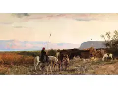 Beduinenzelte Nahe dem Toten Meer bei Sonnenuntergang by Edwin Lord Weeks, oil on canvas, sold Jun 2024