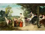 Familie im Garten by Friedrich August von Kaulbach, oil on canvas, offered Apr 2020