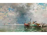 Fischer in der Bucht von Palermo by Franz Richard Unterberger, oil on panel, offered Apr 2022