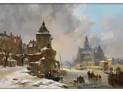 Winterlandschaft mit Stadtansicht und Zugefrorenem Fluss by Bartholomeus van Hove, oil on panel, sold Mar 2024