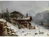 Schmiede im Winter by Heinrich Bürkel, oil on panel, sold Jun 2025