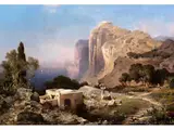 Italienische Landschaft mit Schroffen Gebirgsfelsen by Franz Richard Unterberger, oil on canvas, sold Apr 2020