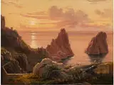 Abendlicher Blick Über die Faraglioni Felsen von Capri by Johann Christian Clausen Dahl, oil on paper, sold Sep 2015