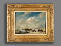 Fischverkauf am Strand von Scheveningen by Charles Leickert, oil on panel, sold Sep 2023