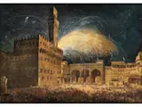 Florenz, Blick auf die Nächtliche Piazza Della Signoria mit dem Feuerwerk des san Giovanni by Ippolito Caffi, oil on canvas, sold Jun 2023
